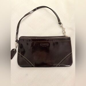 Vintage Coach Patent Leather Wristlet Chocolate Brown Zip Pouch DesignerY2K/90’s